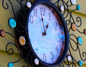 analog clock, colorful analog clock, clock with iron accents
