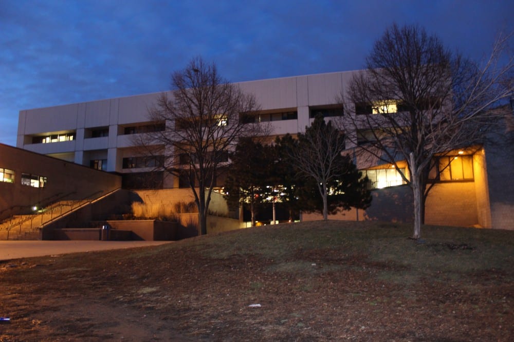 Saint Paul Central High School building at night