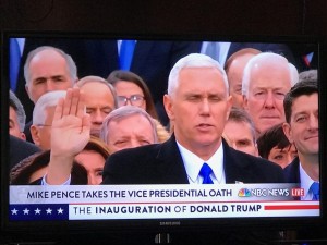 Mike Pence take oath of office, Shit eating grin on Paul Ryan as Pence takes Oath of Office